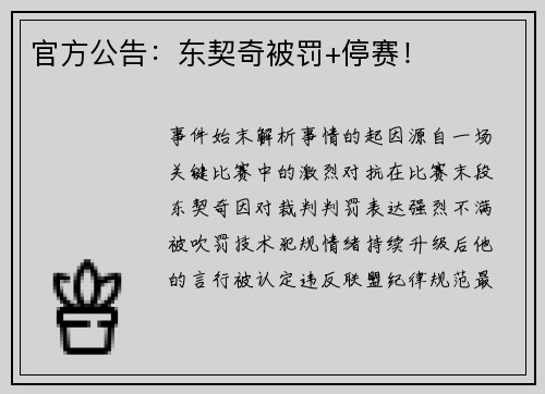 官方公告：东契奇被罚+停赛！